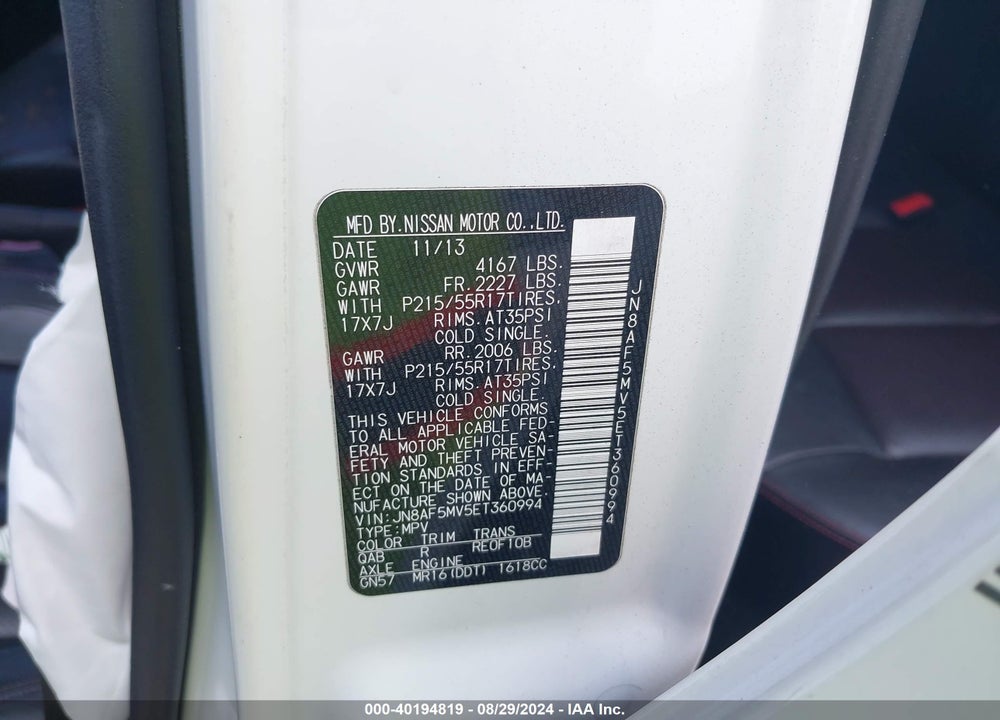 2014 NISSAN JUKE NISMO/S/SL/SV VIN: JN8AF5MV5ET360994