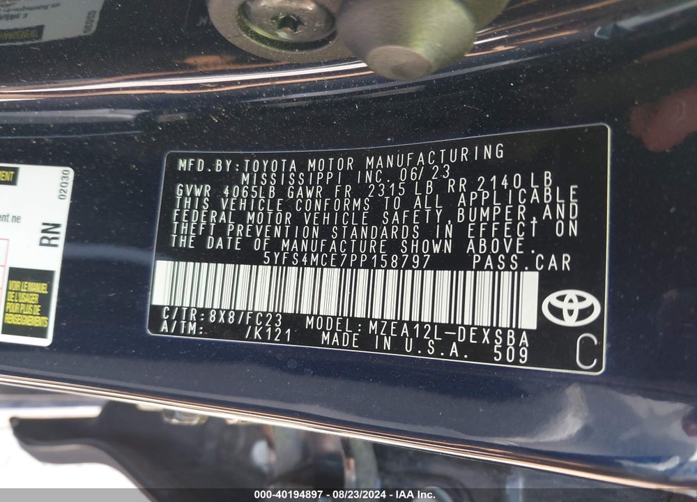 2023 TOYOTA COROLLA SE VIN: 5YFS4MCE7PP158797