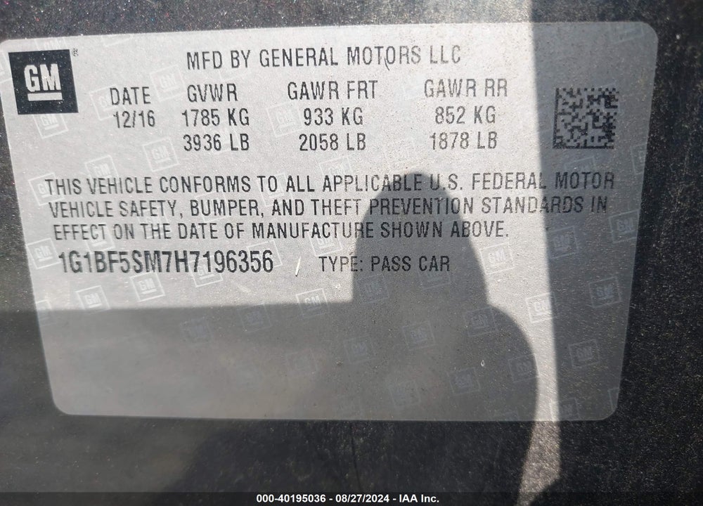 2017 CHEVROLET CRUZE PREMIER AUTO VIN: 1G1BF5SM7H7196356