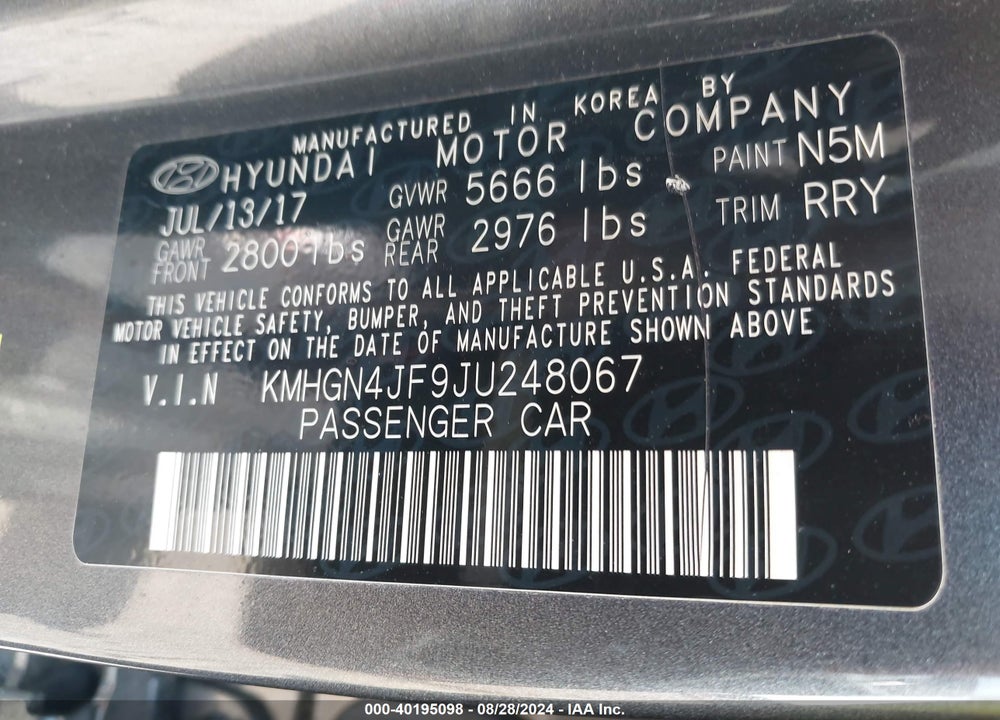 2018 GENESIS G80 5.0 ULTIMATE VIN: KMHGN4JF9JU248067