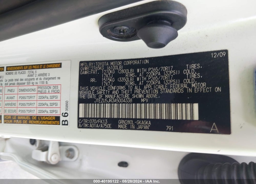 2010 TOYOTA 4RUNNER SR5 V6 VIN: JTEZU5JR3A5004338