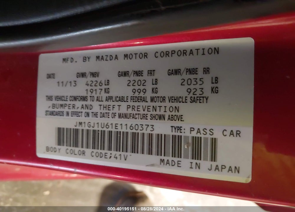 2014 MAZDA 6 I SPORT VIN: JM1GJ1U61E1160373