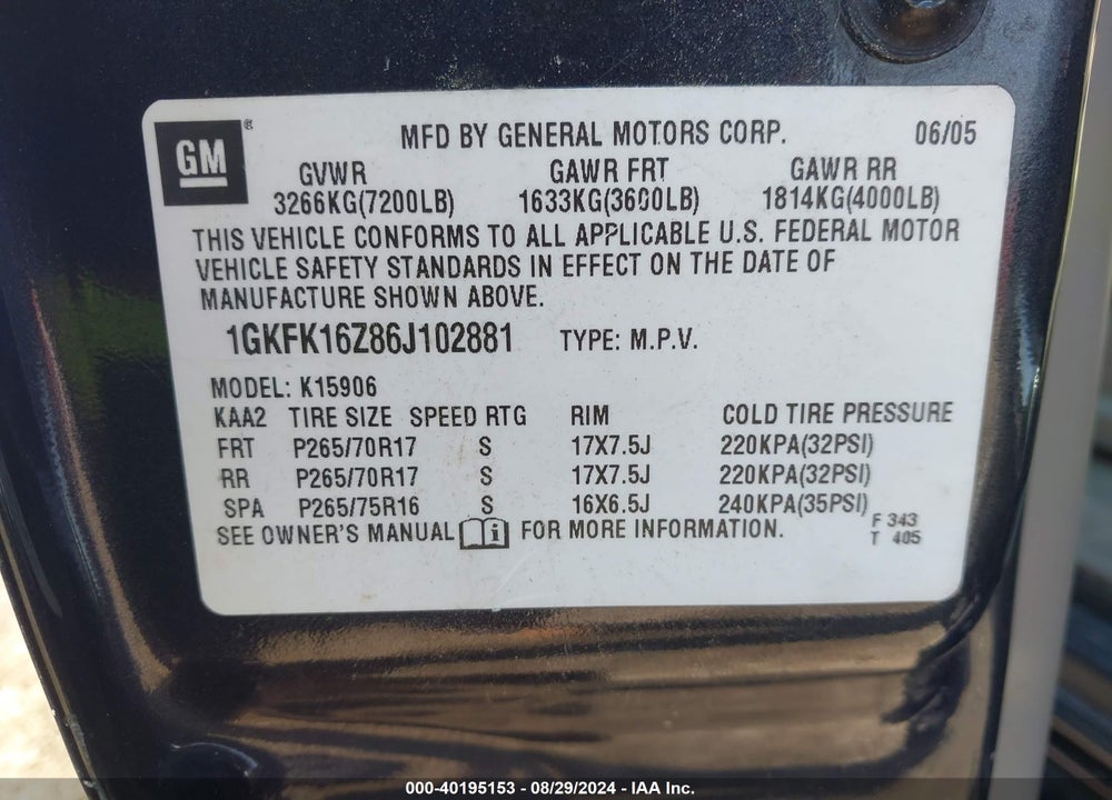 2006 GMC YUKON XL 1500 SLT VIN: 1GKFK16Z86J102881