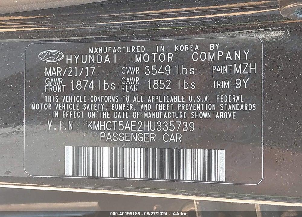 2017 HYUNDAI ACCENT SE VIN: KMHCT5AE2HU335739