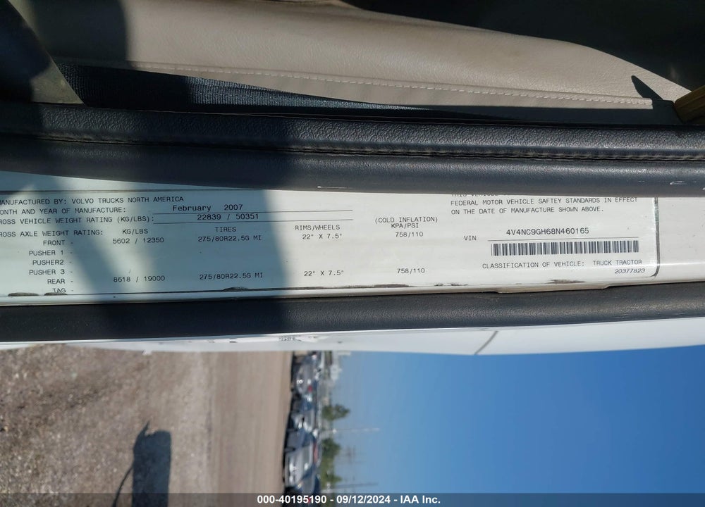 2008 VOLVO VN VNL VIN: 4V4NC9GH68N460165
