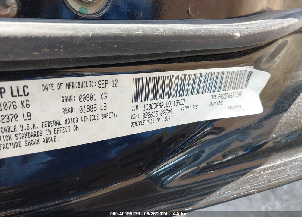 2013 DODGE DART SE VIN: 1C3CDFAA1DD119559
