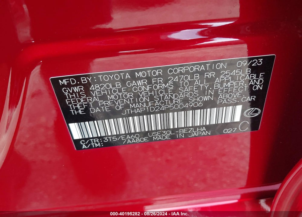 2023 LEXUS IS 500 F SPORT PERFORMANCE PREMIUM VIN: JTHAP1D24P5004906