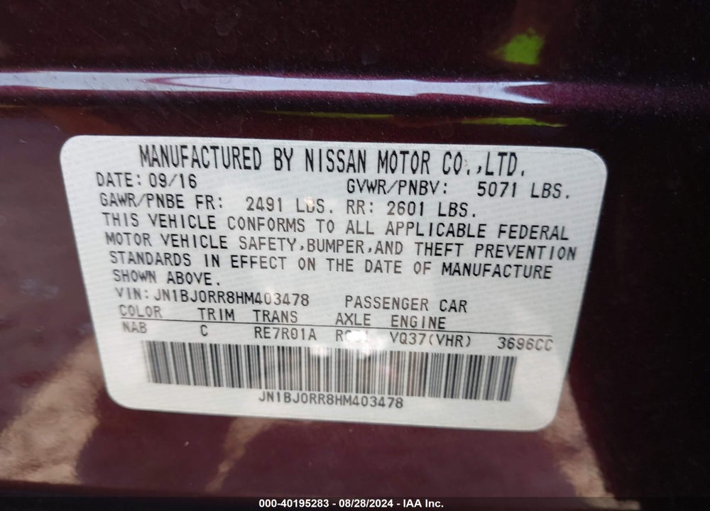 2017 INFINITI QX50 VIN: JN1BJ0RR8HM403478