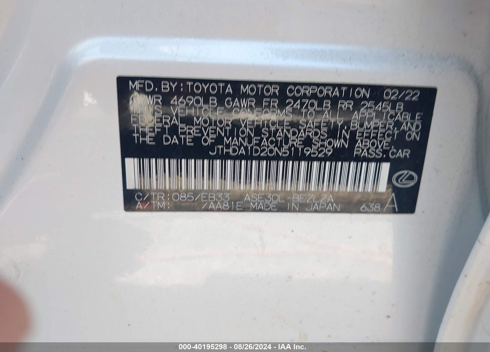 2022 LEXUS IS 300 VIN: JTHDA1D20N5119529