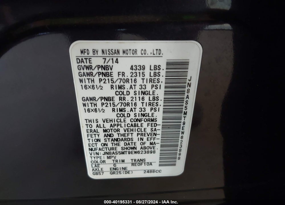 2014 NISSAN ROGUE SELECT S VIN: JN8AS5MT9EW623898