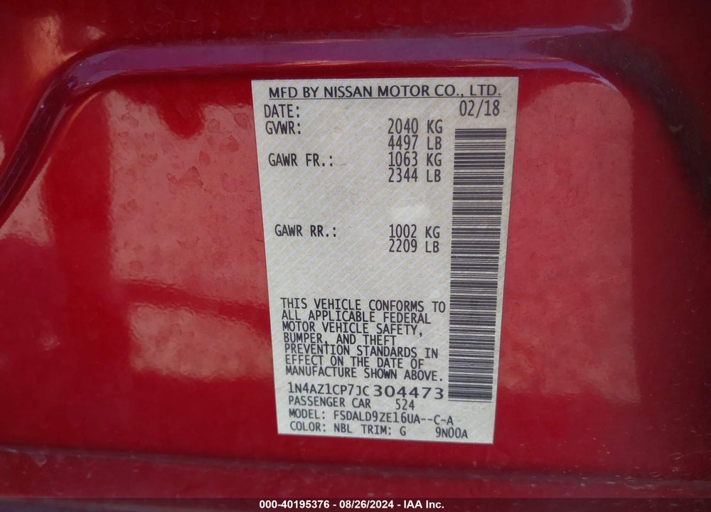 2018 NISSAN LEAF SV VIN: 1N4AZ1CP7JC304473