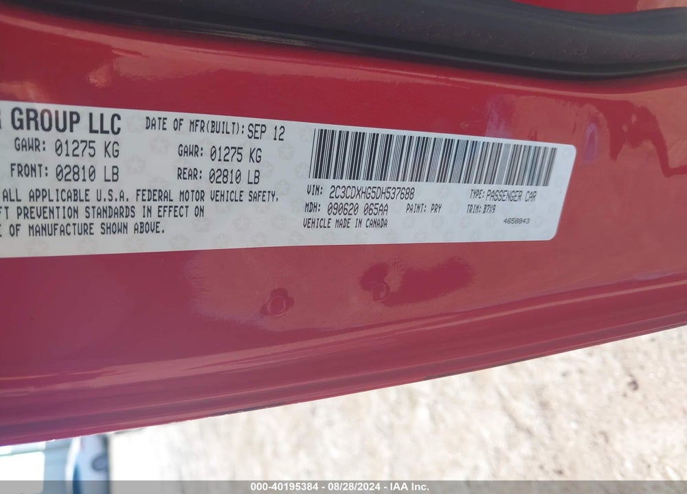 2013 DODGE CHARGER SXT VIN: 2C3CDXHG5DH537688