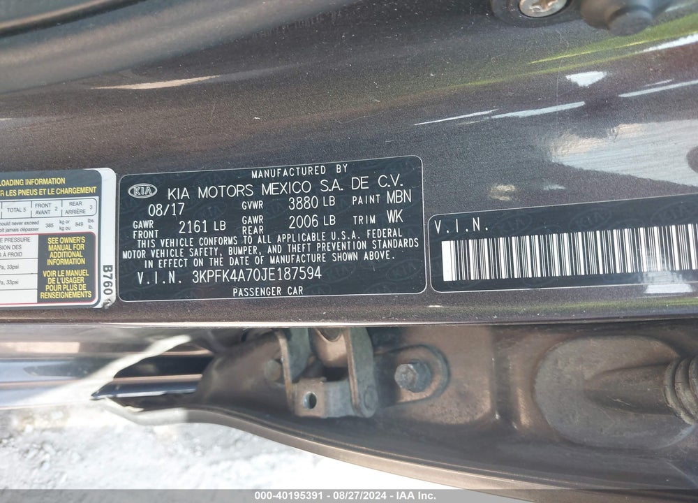 2018 KIA FORTE LX VIN: 3KPFK4A70JE187594