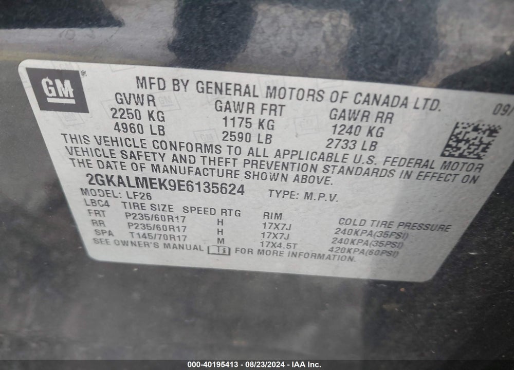 2014 GMC TERRAIN SLE-1 VIN: 2GKALMEK9E6135624