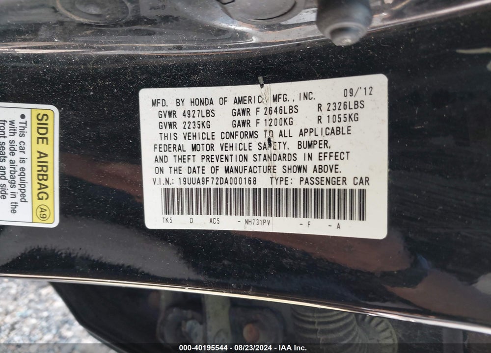 2013 ACURA TL 3.7 VIN: 19UUA9F72DA000168