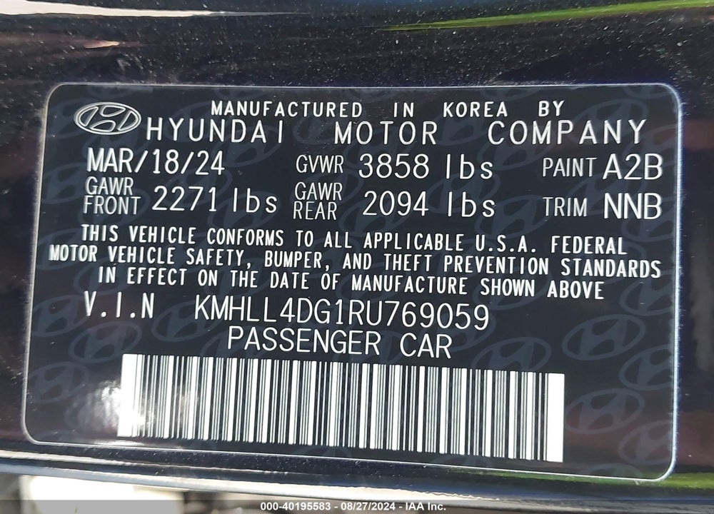 2024 HYUNDAI ELANTRA SE VIN: KMHLL4DG1RU769059