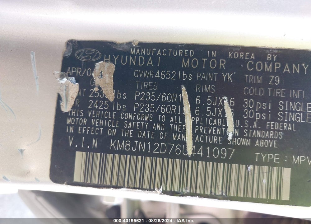 2006 HYUNDAI TUCSON GLS/LIMITED VIN: KM8JN12D76U441097