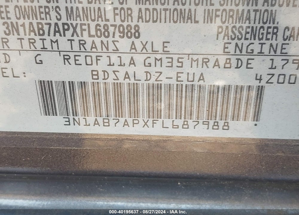2015 NISSAN SENTRA SV VIN: 3N1AB7APXFL687988