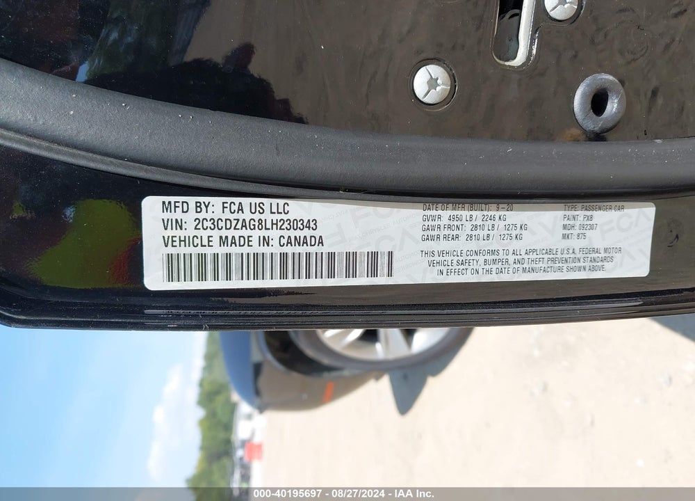 2020 DODGE CHALLENGER SXT VIN: 2C3CDZAG8LH230343