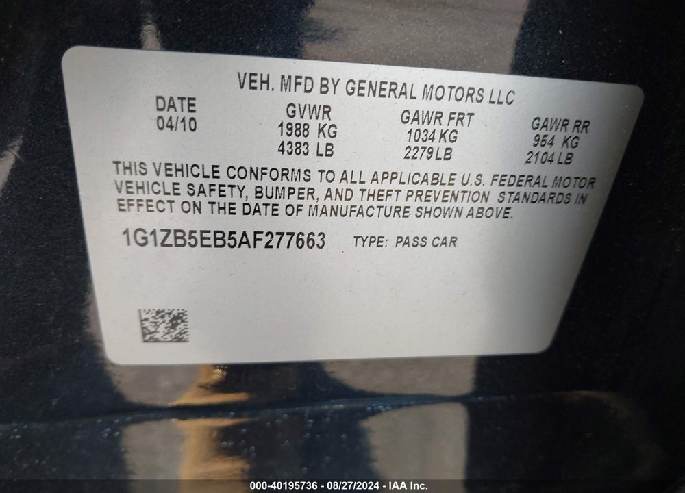 2010 CHEVROLET MALIBU LS VIN: 1G1ZB5EB5AF277663