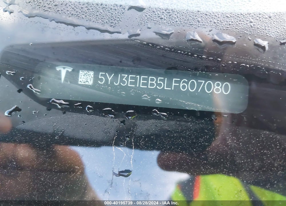 2020 TESLA MODEL 3 LONG RANGE DUAL MOTOR ALL-WHEEL DRIVE VIN: 5YJ3E1EB5LF607080