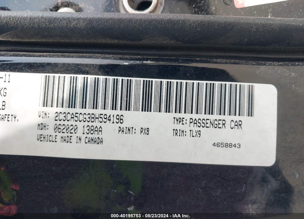 2011 CHRYSLER 300 LIMITED VIN: 2C3CA5CG3BH594196