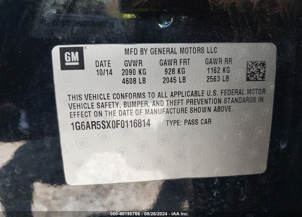 2015 CADILLAC CTS LUXURY VIN: 1G6AR5SX0F0116814