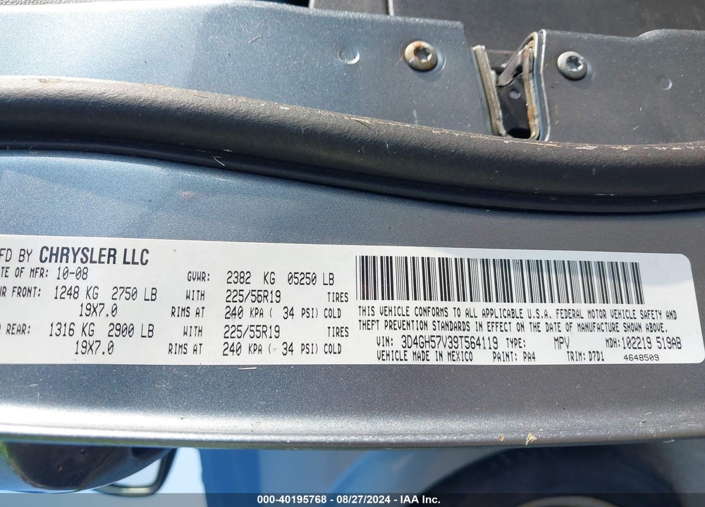 2009 DODGE JOURNEY SXT VIN: 3D4GH57V39T564119