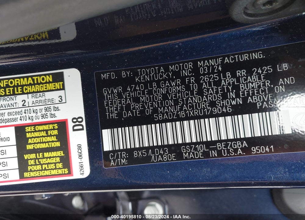 2024 LEXUS ES 350 VIN: 58ADZ1B1XRU179046