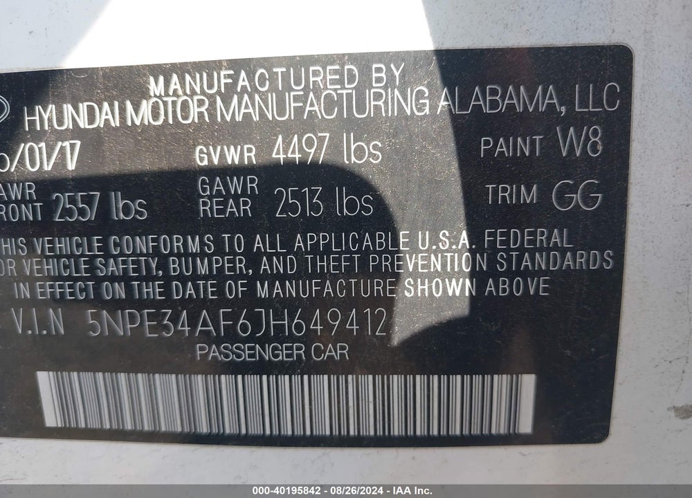 2018 HYUNDAI SONATA SEL VIN: 5NPE34AF6JH649412