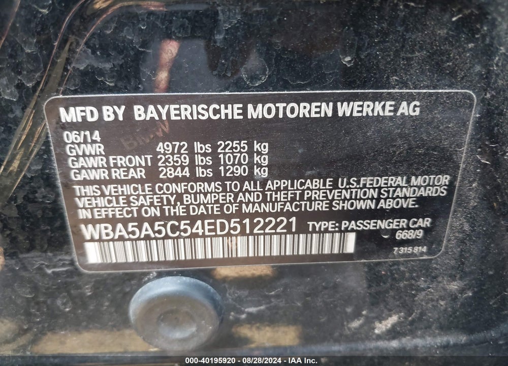 2014 BMW 528I VIN: WBA5A5C54ED512221