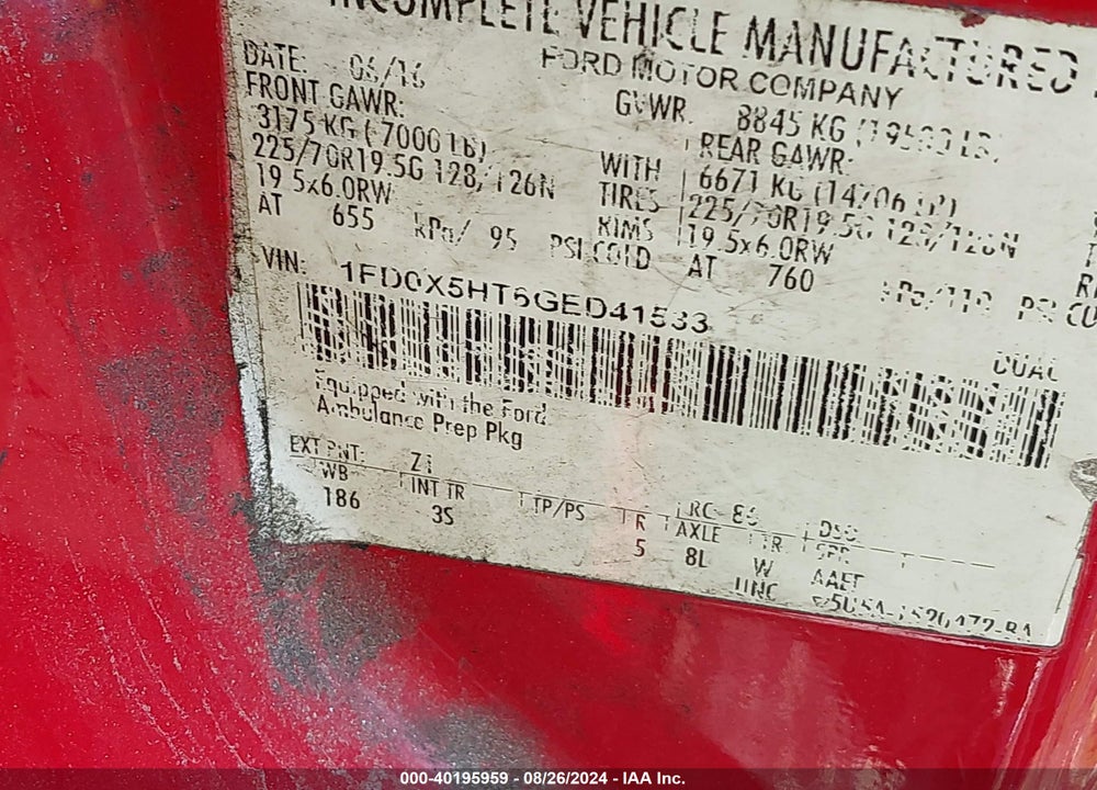 2016 FORD F-550 CHASSIS XLT VIN: 1FD0X5HT6GED41533