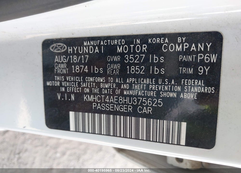 2017 HYUNDAI ACCENT SE VIN: KMHCT4AE8HU375625