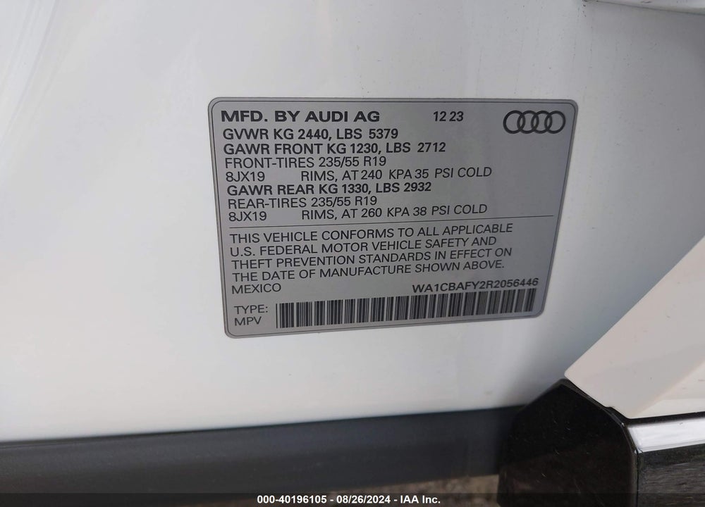 2024 AUDI Q5 PRESTIGE 40 TFSI QUATTRO S TRONIC VIN: WA1CBAFY2R2056446