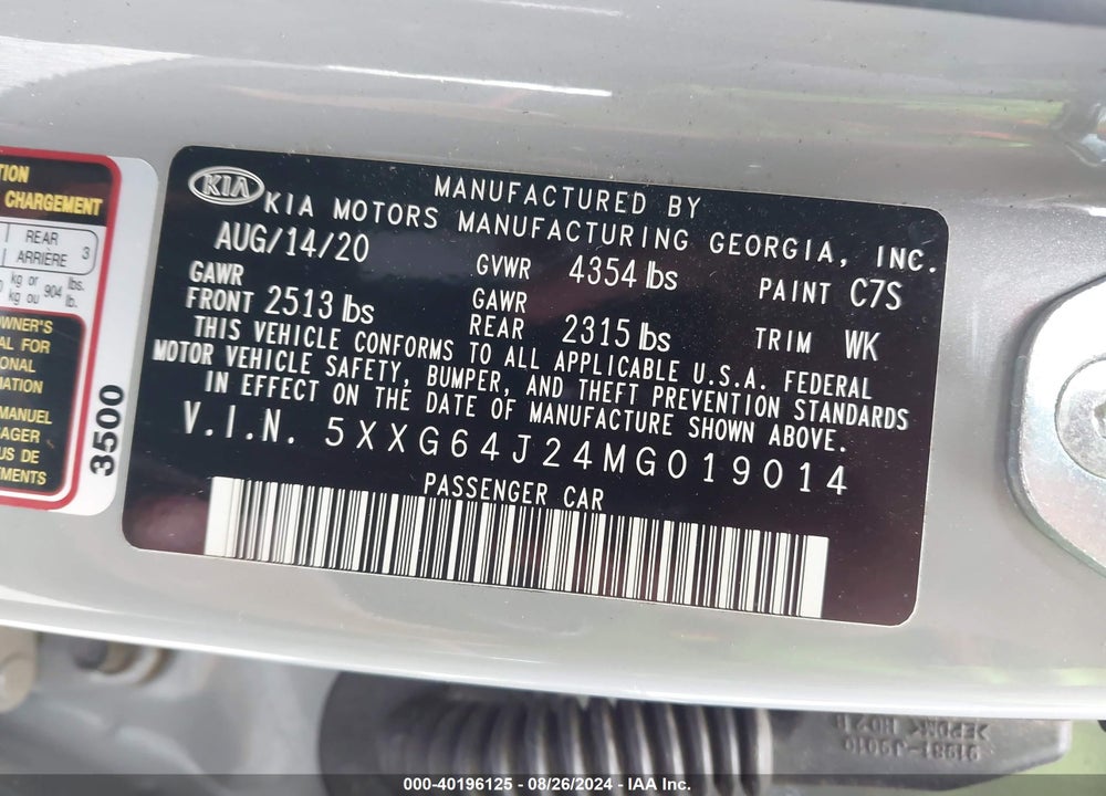 2021 KIA K5 GT LINE VIN: 5XXG64J24MG019014