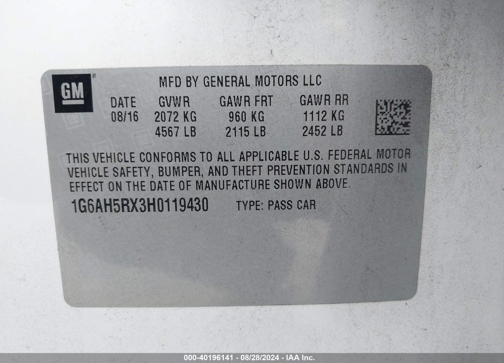 2017 CADILLAC ATS LUXURY VIN: 1G6AH5RX3H0119430