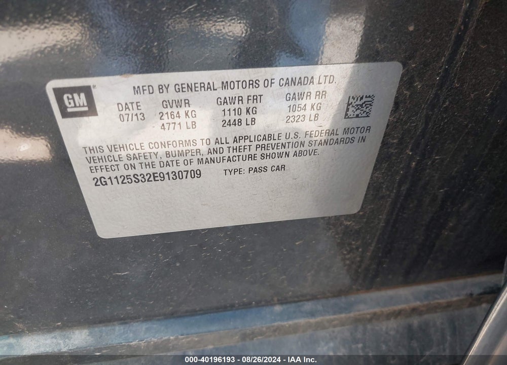 2014 CHEVROLET IMPALA 2LT VIN: 2G1125S32E9130709