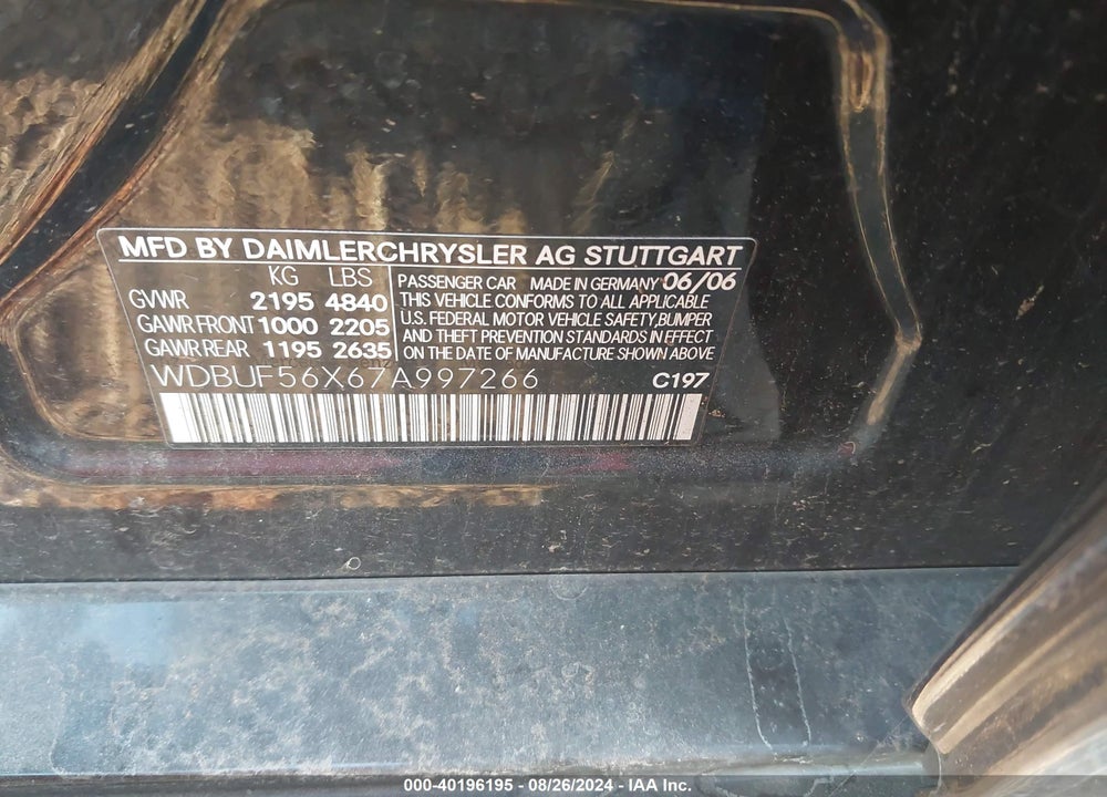 2007 MERCEDES-BENZ E 350 VIN: WDBUF56X67A997266