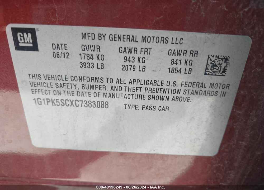 2012 CHEVROLET CRUZE ECO VIN: 1G1PK5SCXC7383088