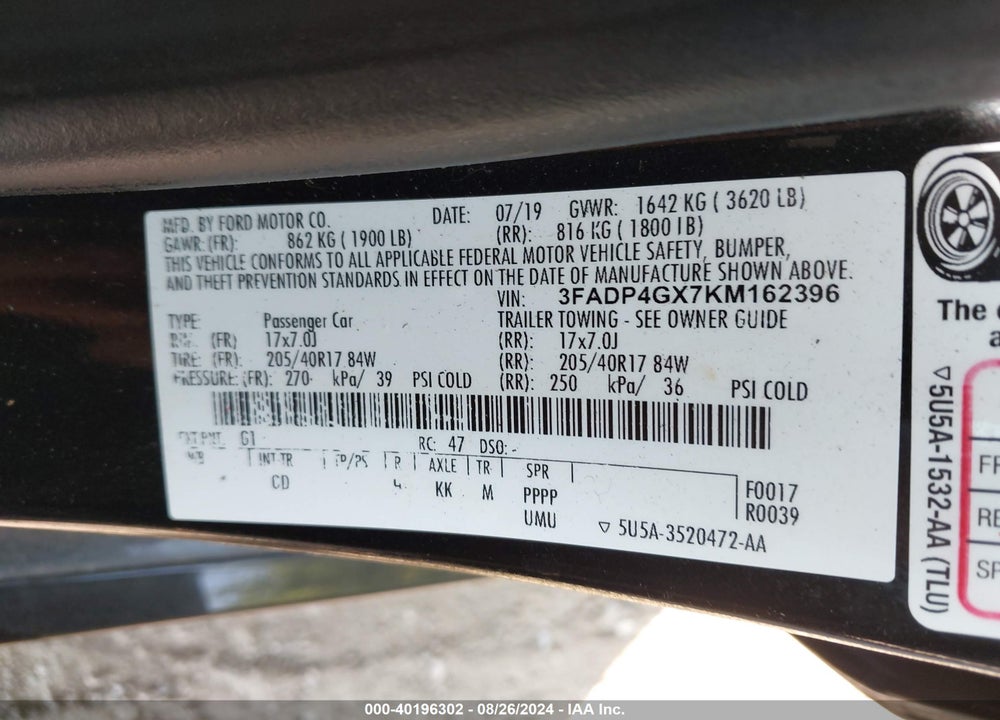 2019 FORD FIESTA ST VIN: 3FADP4GX7KM162396