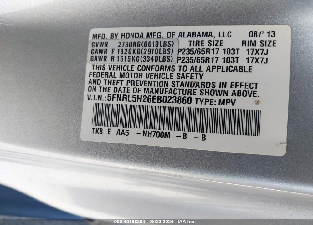 2014 HONDA ODYSSEY LX VIN: 5FNRL5H26EB023860