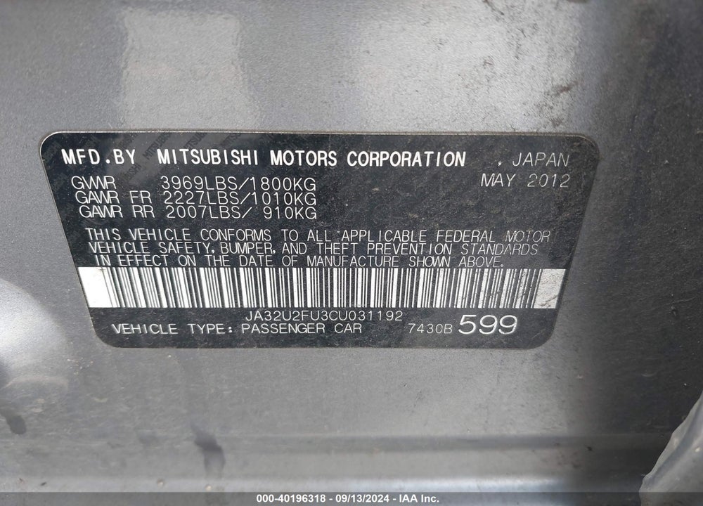 2012 MITSUBISHI LANCER ES VIN: JA32U2FU3CU031192
