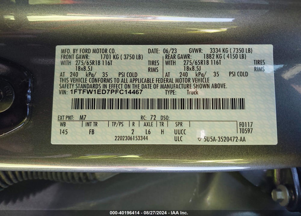 2023 FORD F-150 XLT VIN: 1FTFW1ED7PFC14467