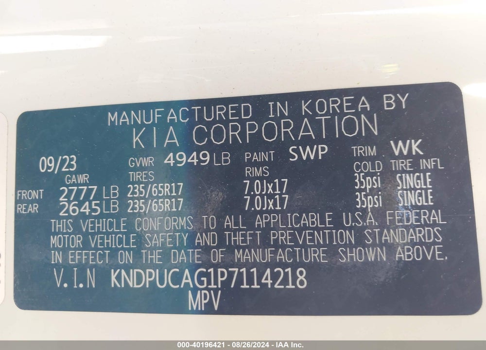 2023 KIA SPORTAGE HYBRID LX VIN: KNDPUCAG1P7114218