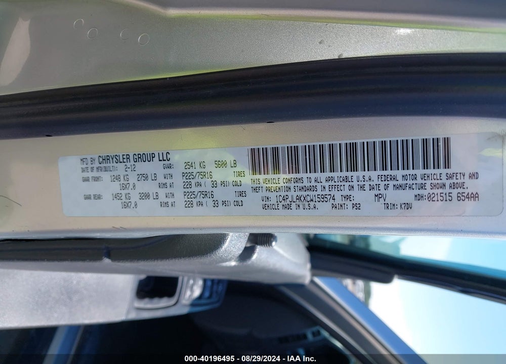 2012 JEEP LIBERTY SPORT VIN: 1C4PJLAKXCW159574