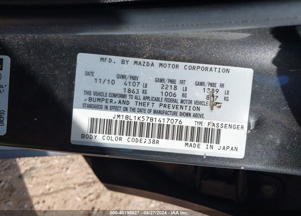 2011 MAZDA 3 S SPORT VIN: JM1BL1K57B1417076