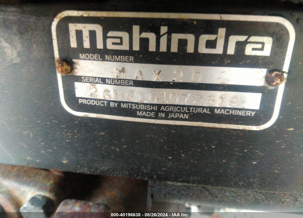 2017 MAHINDRA MAX 26 XL VIN: 26MG161072619