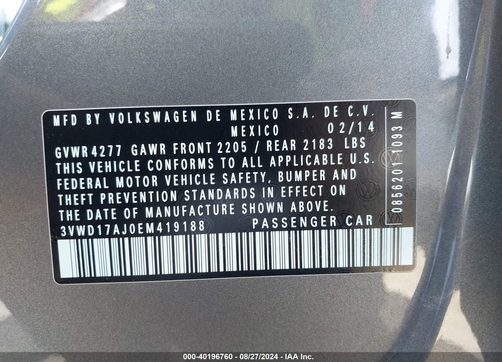 2014 VOLKSWAGEN JETTA 1.8T SE VIN: 3VWD17AJ0EM419188