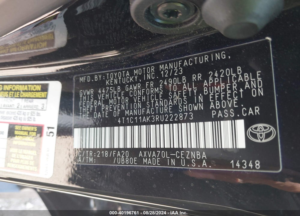 2024 TOYOTA CAMRY LE VIN: 4T1C11AK3RU222873