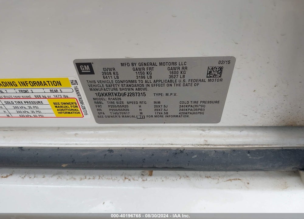 2015 GMC ACADIA DENALI VIN: 1GKKRTKD0FJ287315